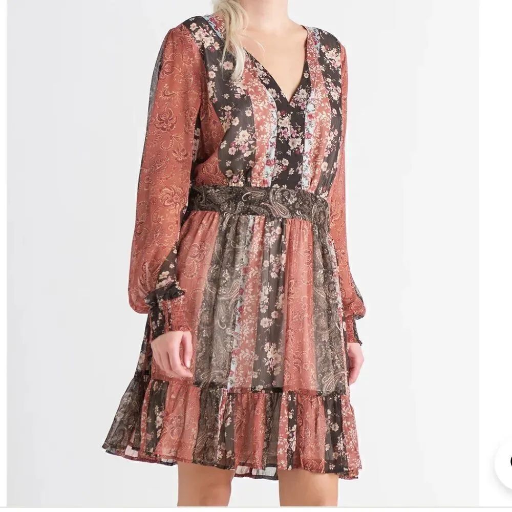 DEX | Plus Patchwork-Print Fit-&-Flare Flounce Dress